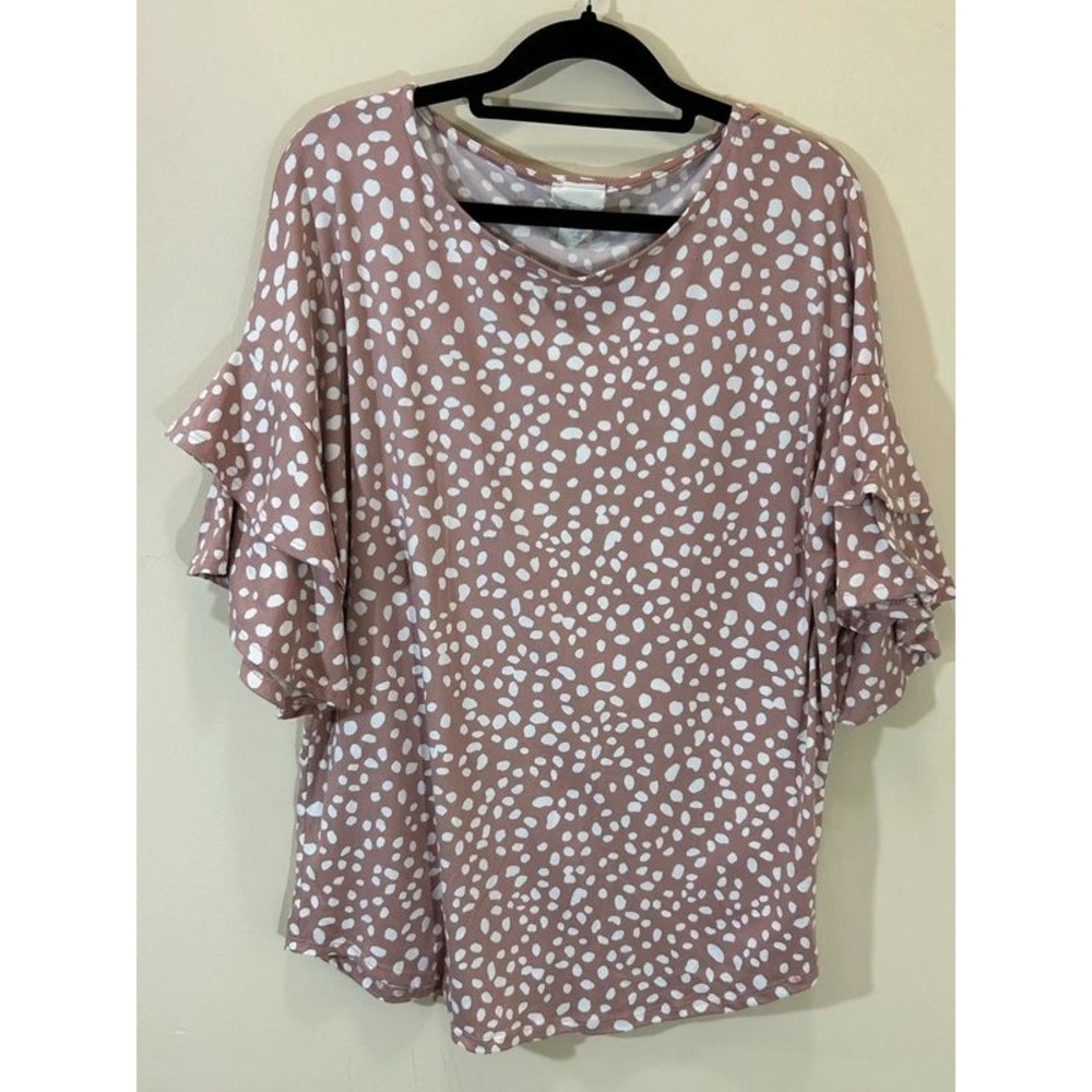 P & Rose Ruffle Sleeve Top Small Mauve Polka Dot
